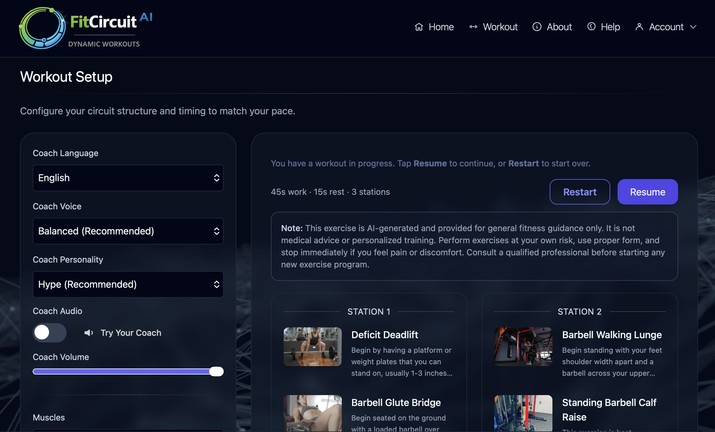 Generated workout preview